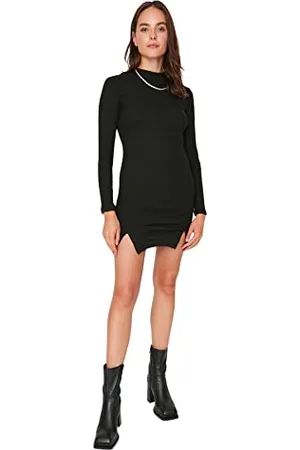 Trendyol Damska sukienka mini bodycon ze stójką ze stójką, czarna, XL, , XL