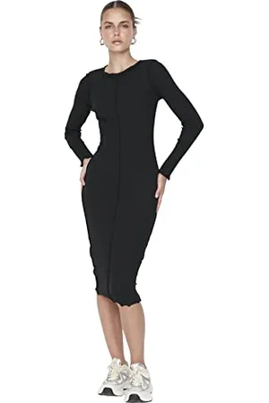 Trendyol Damska sukienka midi Basic Slim Knit Dress, , S