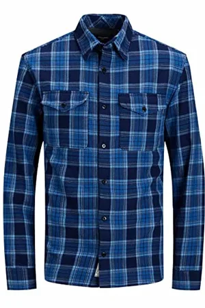 JACK & JONES Męska koszula Jprbluwoodland Check Overshirt L/S Sn, Peacoat/Fit:Overshirt Fit, S