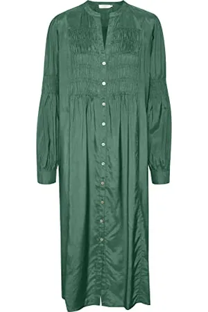 Cream Damska koszulka Midi Dress Front Buttons Długi Rękaw Jedwabny Casual, , 42