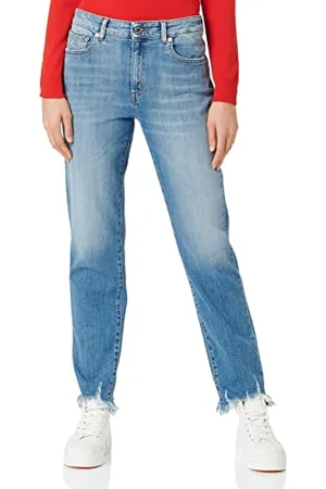Moschino Damskie spodnie Blue Denim Personalised with Embroidered Hand Casual Pants, , 32