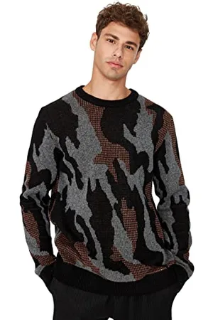 Trendyol Męska bluza z okrągłym dekoltem z nadrukiem Batik, czarna, S, , S