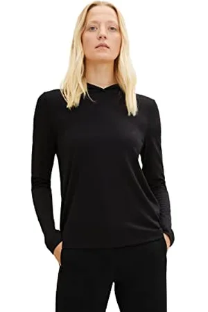 TOM TAILOR Damski Basic koszulka z długim rękawem z kapturem 1034161, , XS