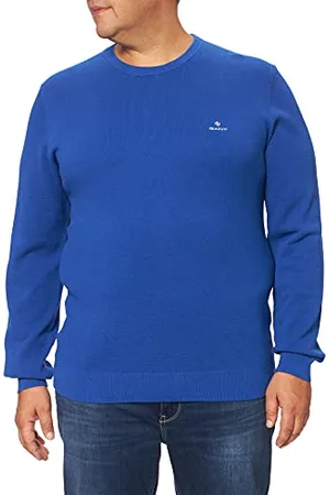 GANT Sweter z długim rękawem okrągły dekolt logo haft niebieski dymny, , XS