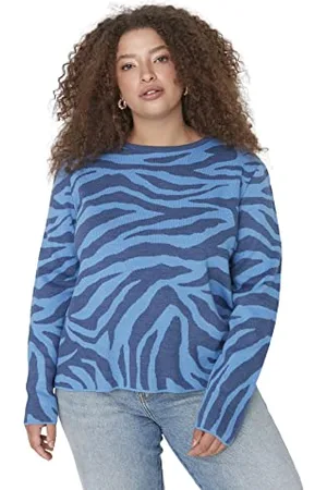 Trendyol Damska bluza z okrągłym dekoltem żakardowa dopasowana plus size, , XXL