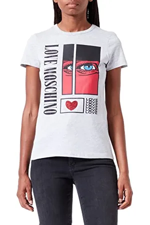 Moschino Damska koszulka slim fit z krótkim rękawem z nadrukiem oczu i cekinami, , 38