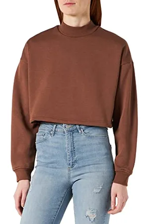 Urban classics Damska bluza Cropped Sweater krótki krój, wysoki kołnierz, krój oversize, bez brzucha, rozmiar XS do 5XL, , 5XL