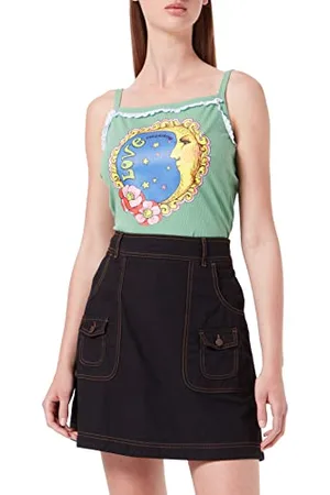 Moschino Damska, fantazyjna, bawełniana, lniana, z naszywką i małymi kieszeniami, Schwarz, 40