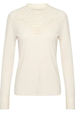 Cream Damska bluzka Top Lace Detale Jersey Długi Rękaw Slim Fit, , XS
