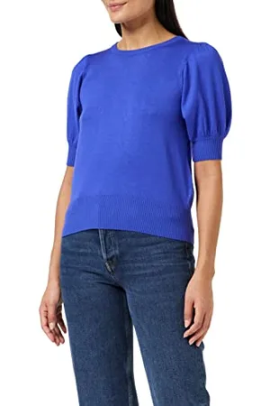 Minus Damski sweter z dzianiny Liva Puff Half Sleeve | Niebieski UK | Jesienne swetry damskie | Rozmiar XS T-shirt, , XS