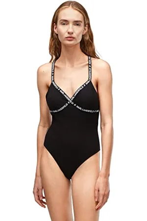 Karl Lagerfeld Damskie body modelujące Deep V z logo, czarne, S