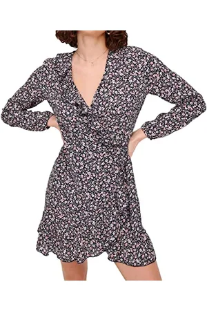 ONLY Damska krótka sukienka Onlcarly L/S Wrap Noos WVN, Nocne niebo/Elly Ditsy, 42