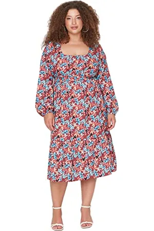 Trendyol Damska sukienka maxi z falbanami w talii elastyczna sukienka plus size, wielokolorowa, 50