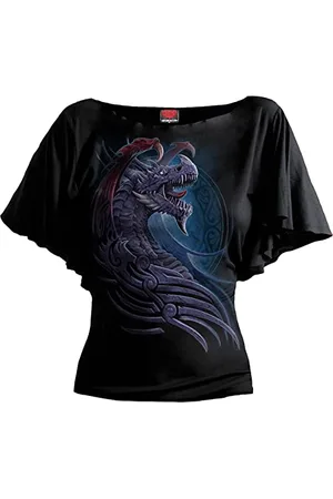Spiral Dragon Borne - Top z rękawami nietoperza z dekoltem w łódkę , , XXL