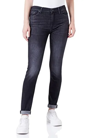 7 for all Mankind Damskie dżinsy HW Skinny Slim Illusion with Raw Cut, czarne, regularne