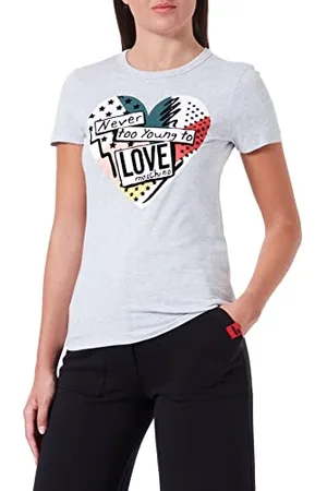 Moschino Damska koszulka slim fit z krótkim rękawem z patchworkowym nadrukiem serca, , 48