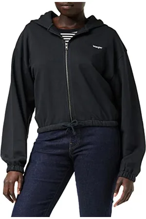 Wrangler Damska bluza z kapturem z zamkiem błyskawicznym, czarna, rozmiar X-Small