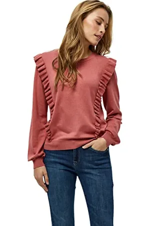 Minus Damski sweter z dzianiny Vesia z falbanką, Dusty Cedar Red Melange, XS, Pyłoszczelny cedr czerwony melanż, XS