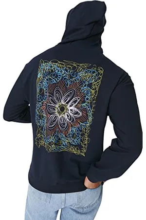 Trendyol Męska bluza z kapturem z sloganem, granatowa, XS, , XS