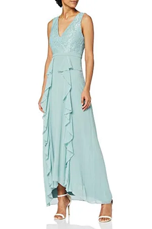 Little Mistress Damska sukienka maxi Clarita Blue Plunge z koronką, , 34