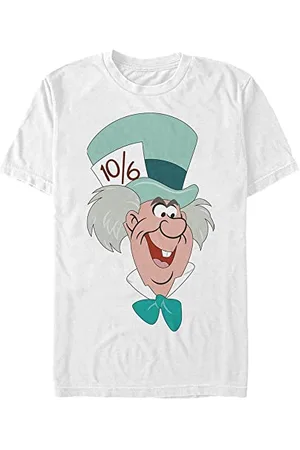 Disney Unisex Alice in Wonderland-Mad Hatter Big Face Organic Short Sleeve T-Shirt White, XXL, , XXL