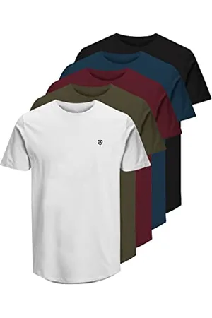 JACK & JONES Męski T-shirt z okrągłym dekoltem JPRBLABRODY - Regular Fit, 5 sztuk, XS, S, M, L, XL, XXL, 100% bawełna, granatowy blezer, S