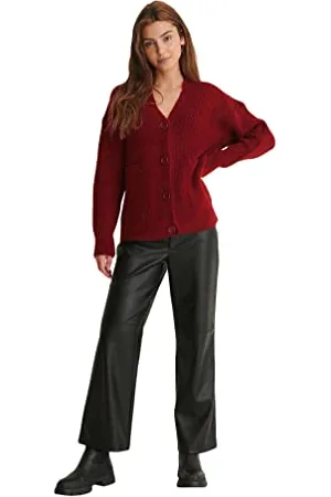 NA-KD Damski kardigan oversize z dzianiny, Dusty Red, XXL
