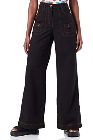 Moschino Moschino Damskie spodnie z szerokimi nogawkami ze streczu, Fancy Cotton-Line, , 46 PL