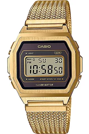Casio Vintage Damski zegarek cyfrowy z bransoletką ze stali nierdzewnej, Złoto/Czarny, A1000MGA-5EF