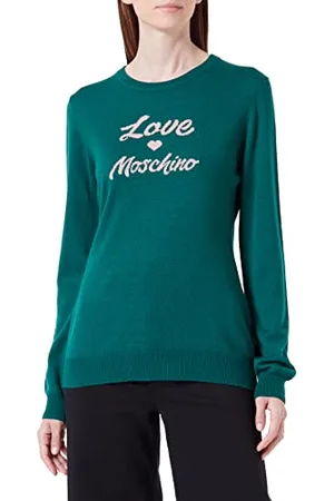 Moschino Damski sweter z długim rękawem, krój slim fit, z włoskim logo, żakard, Intarsia, , 42