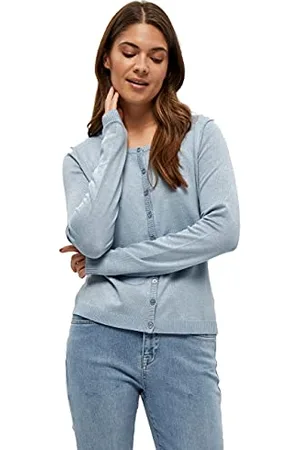 Minus Damski New Laura okrągły dekolt dzianinowy niebieski UK | Jesienny kardigan | Rozmiar XS, 500 Dusty Blue Melange, XS