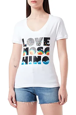 Moschino Damski bawełniany dżersej z głębokim okrągłym dekoltem i panelem Only Good Vibes Lm T-Shirt, , 40