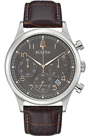 BULOVA Męski analogowy zegarek kwarcowy ze skórzanym paskiem 96B356, , Pasek