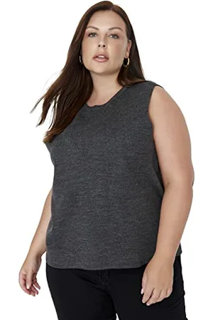 Trendyol Damski okrągły dekolt, zwykły zwykły sweter plus size, antracytowy, 2XL, , XXL