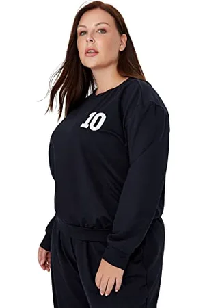 Trendyol Damska bluza z okrągłym dekoltem, jednokolorowa, regularna, plus size, granatowa, XXL