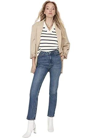 Trendyol Damskie spodnie z wysokim stanem Bootcut & Rozkloszowane dżinsy, Dunkelblau, 44, Dunkelblau, 44
