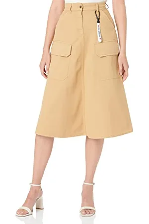 Moschino Damska spódnica z płótna midi z kieszeniami na naszywkę, , 40