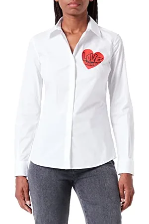 Moschino Damska koszulka slim fit z długim rękawem z nadrukiem czerwonego serca, , 44