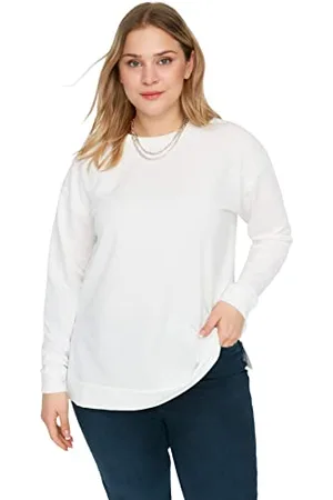 Trendyol Damska bluza z okrągłym dekoltem, gładka, regularna, plus size, , 3XL
