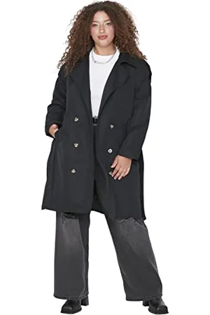 Trendyol Plus Size Trench Coat - Brown - Double-Breasted, , 44