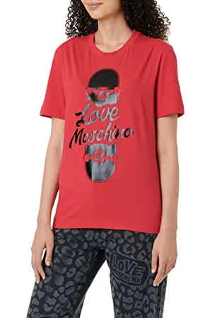Moschino Damska koszulka z krótkim rękawem o regularnym kroju z błyszczącym nadrukiem na deskorolce, , 46