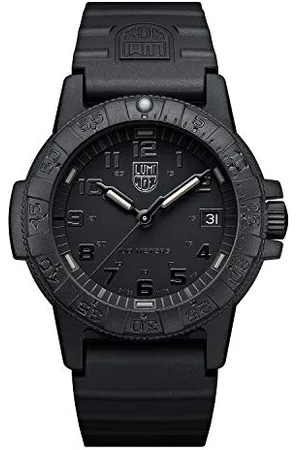 Luminox Skórzany tył SEA Turtle Blackout XS.0301.BO.L mały zegarek męski 39 mm - zegarek wojskowy w kolorze czarnym z funkcją daty, wodoodporny 100 m, , pasek