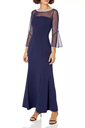 Alex Evenings Damska sukienka z długimi zmianami dekolt z iluzją (mała i regularna) specjalna okazja, granatowy, 34 PL