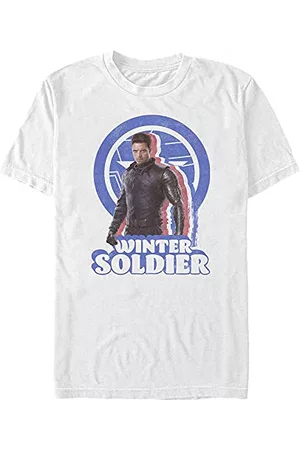 Marvel T-shirty z Krótkimi Rękawami - Unisex Falcon and The Winter Soldier-Distressed Bucky Organic Short Sleeve T-Shirt, White, S, biały, S