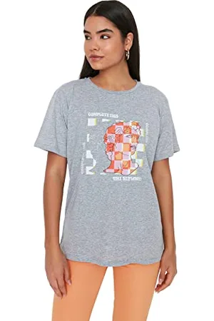 Trendyol Damska koszulka oversize z okrągłym dekoltem, , XS