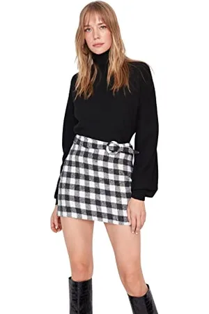 Trendyol Damska spódnica mini o linii A, prosta tkana, czarna, 34, , 60