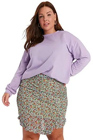 Trendyol Damska damska mini linia A slim fit tkana spódnica plus size, zielona, 48