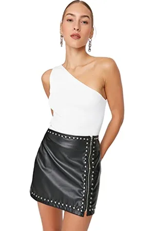 Trendyol Damska spódnica damska mini liniowa, czarna, 34, , 60