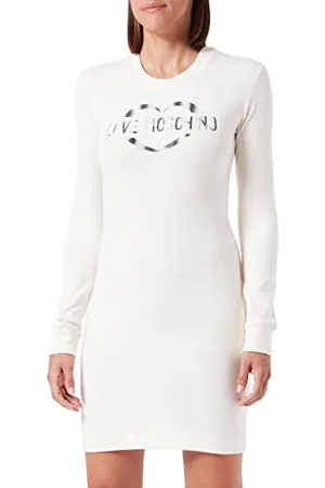 Moschino Damska sukienka z długim rękawem, rozciągliwa, bawełna modal, polar z nadrukiem olograficznym, , 42