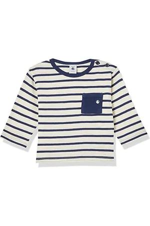 Petit Bateau Koszulka z Długim Rękawem dla Dzieci, Biały Lawina/Średniowieczny Niebieski, 3 anni